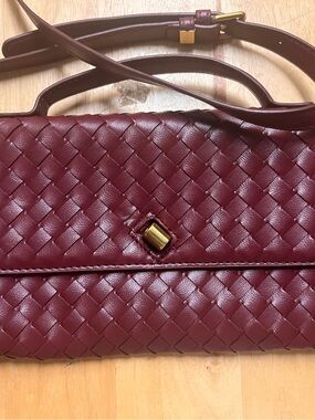 Woven Leather Crossbody Bag in Burgundy